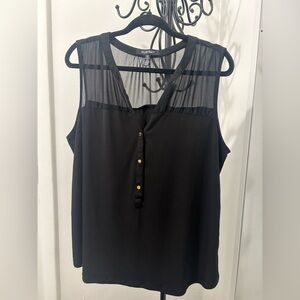 Ellen Tracy Black Sleeveless Blouse with Sheer Yoke